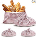 yeload 2 Pack Beeswax Bread Bags, Striped Linen Bento Bags, 14" Cotton Loaf Bag, Reusable Organic Food Storage, Sourdough Bag, Rustic Farmhouse Azuma Bukuro Origami Wrap for Baked Gifts (Red, 2)