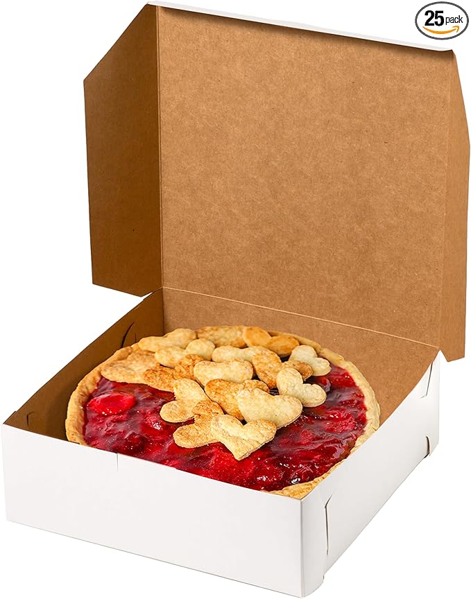 Fit Meal Prep [25 Pack] Pastry Boxes 9x9x3 White Bakery Box for Cookies, Compostable Kraft Paper Cardboard for Baked Goods Packaging, Cake, Food, Donut, Cupcake, Candy, Bread, Bridesmaid Gift Box