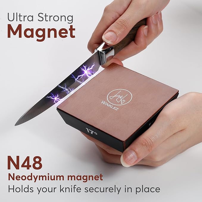 Rolling Knife Sharpener with Diamond and Ceramic Discs, Adjustable Kitchen Knife Sharpenier with 10°, 12°, 17° & 25° Magnetic Angles, Strong and Durable Knife Sharpener (Brown)