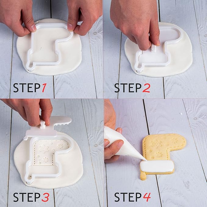Flycalf Christmas Cookie Cutters Gingerbread Shapes with Plunger Stamps Holiday PLA Baking Accessories Cutter Molds Gifts Decorative Party 3.5" Kitchen Cake Supplies