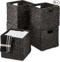 Best Choice Products 12x12in Pack of 5 Cube Storage Baskets, Water Hyacinth Multipurpose Collapsible Organizers, Handwoven Laundry Totes for Laundry, Living Room, Kids Room & Nursery - Black