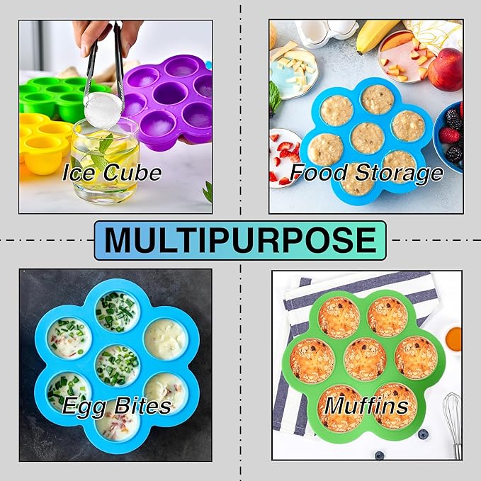 GOKCEN's Silicone Egg Bite Molds [2 Pack] Instant Pot Accessories - Fit Instant Pot 5,6,8 qt Pressure Cooker - Food Freezer Tray with Lid - Reusable Storage Container (Orange & Blue - Egg Bite Mold)