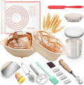 Windspeed Sourdough Bread Baking Supplies Kit of 15, Sourdough Starter Kit Include 10 and 8 Inch Bread Proofing Basket Dough Scraper Dough Starter Jar Linen Bag dough Whisk and Others