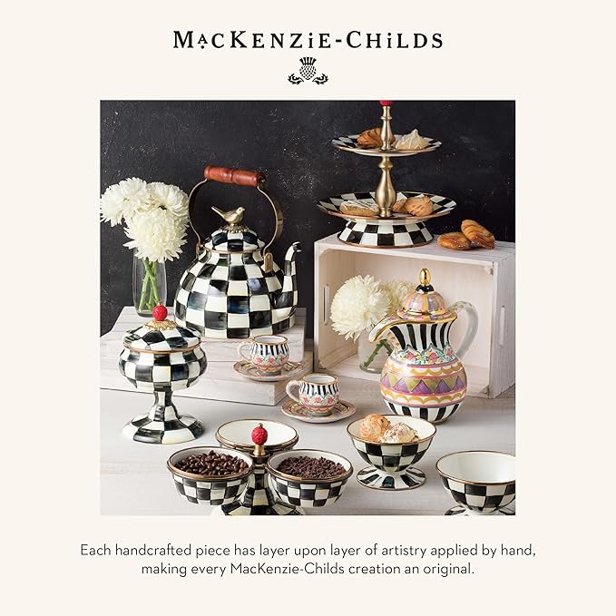 MACKENZIE-CHILDS Slotted Spoon, Silicone Turner for Cooking, Black-and-White Courtly Check