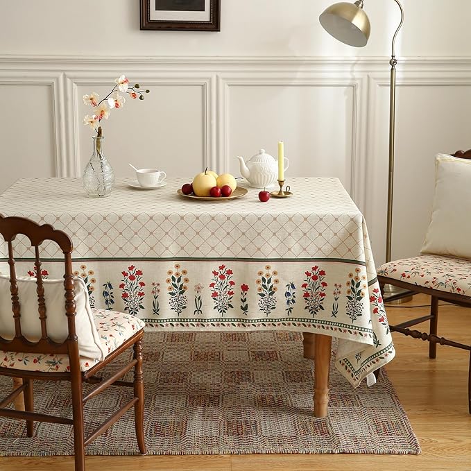 ISAENNE Designer Vintage Linen Floral Table Cloth for Rectangle Table,Fall Colorful Modern Tablecloth,Anti-Wrinkle Decor Tablecloths for Dining Thanksgiving Kitchen,55"*79"-Bertina E