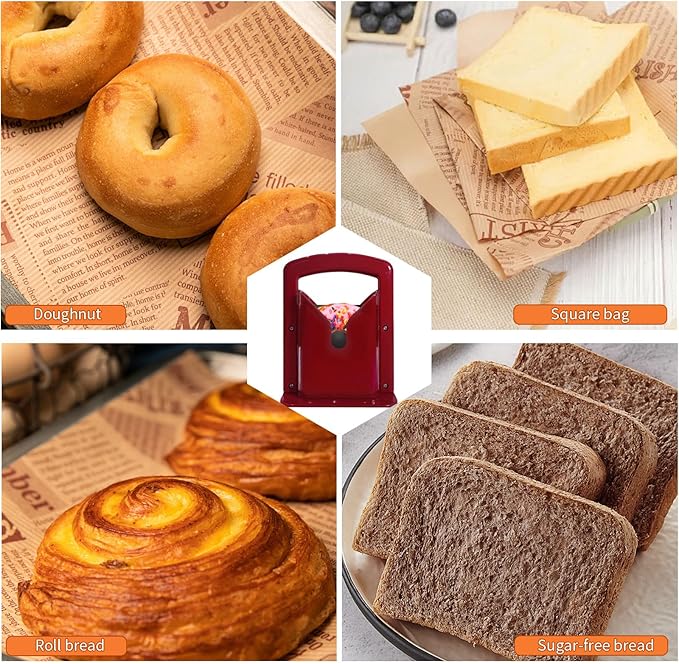 Bagel Slicer, Perfect for Bagels, Safe Grip, Safety Shield, Bagel Cutter Stainless Steel, Universal Slicer (Red)