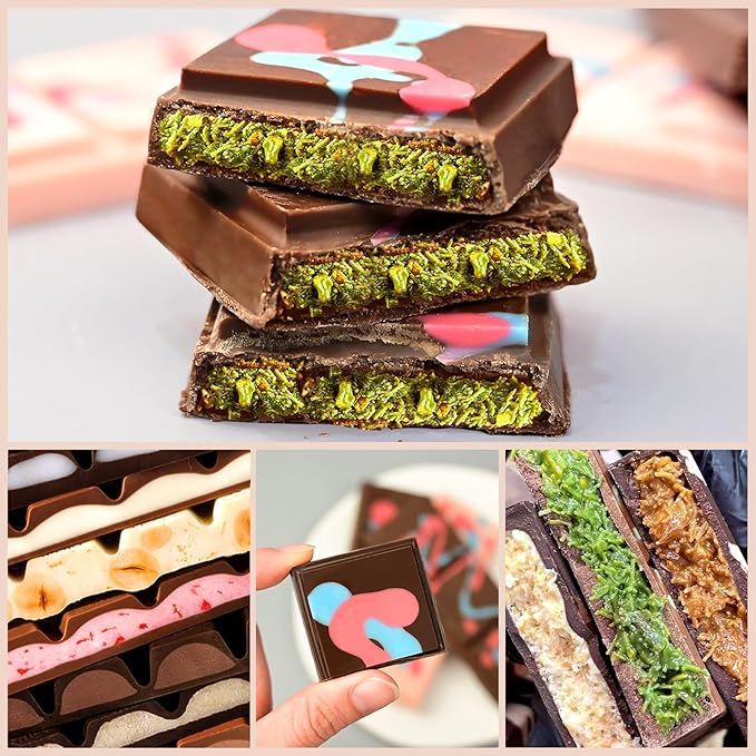 Silicone Chocolate Bar Molds, 2 Packs Square Chocolate Mold Non Stick for Dubai Pistachio Knafeh Thick Stuffed Candy, Break Apart 6 Cavities Deep Chocolate Molds