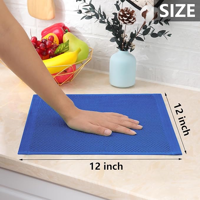 Homaxy 100% Cotton Waffle Weave Kitchen Dish Cloths, Ultra Soft Absorbent Quick Drying Dish Towels, 12 x 12 Inches, 12-Pack, Blueberry