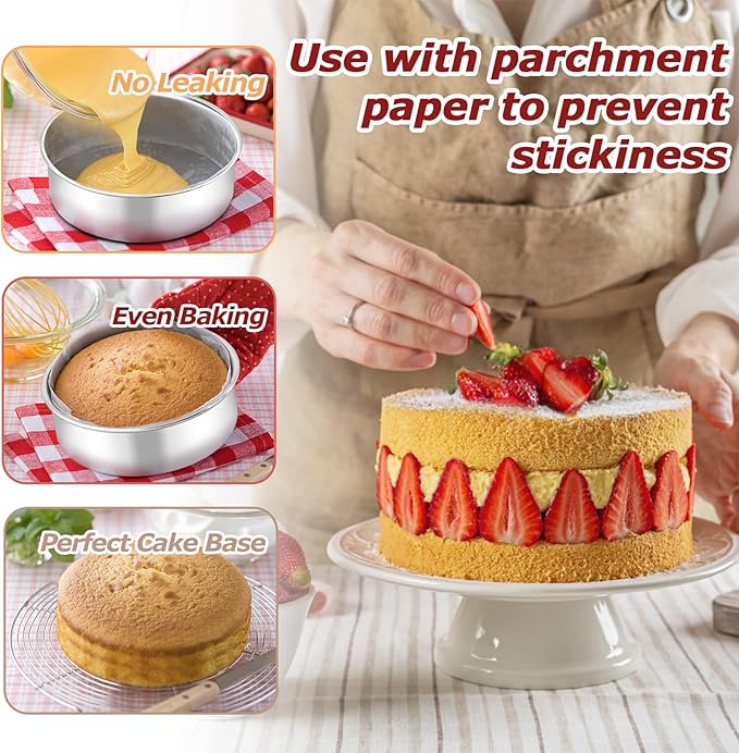 LIANYU 6 Inch Cake Pan Set of 3, Stainless Steel Round Smash Cake Baking Pans Tins, Bakeware for Birthday Wedding Party, Leak-proof & Mirror Finish, Dishwasher Safe