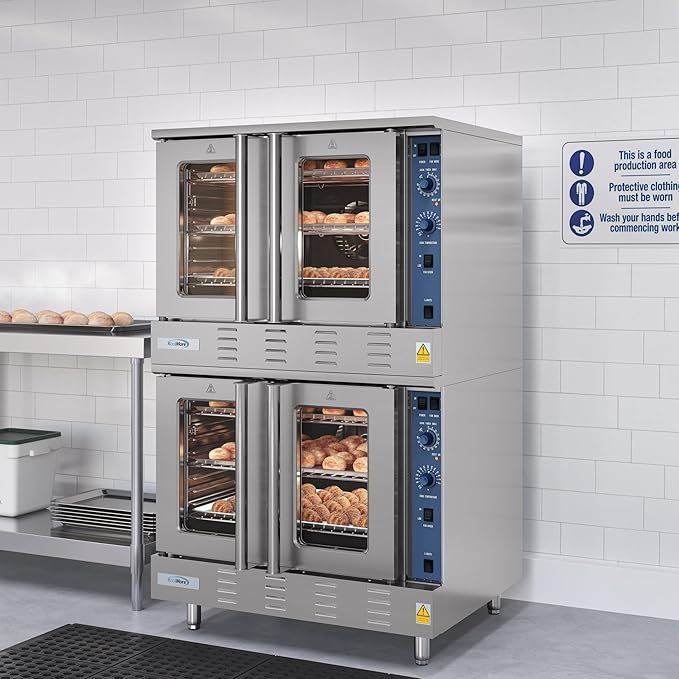 KoolMore 38 in. Full Size Double Commercial Liquid Propane Convection Oven 108,000 BTU With Stacking Kit in Stainless-Steel (KM-DCCO54-LP)