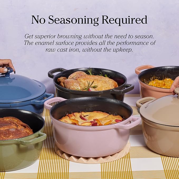 Our Place Cast Iron Perfect Pot | 6-in-1 Multifunctional 5.5 Qt. Toxin-Free Enameled Dutch Oven with Self-Basting Lid | Hot Grips & Beechwood Scraper | Induction Cooktop and Oven Safe | Lavender