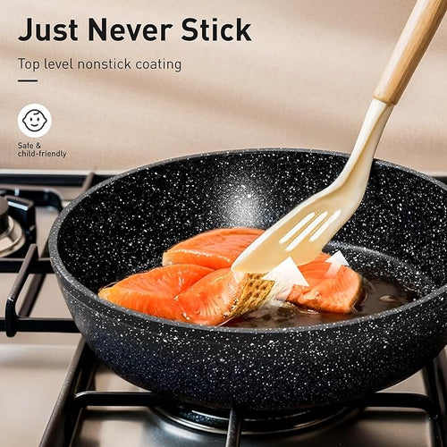 30 Piece Pots and Pans Set Non Stick, Granite Induction Cookware Sets, Nonstick Kitchen Cookware Sets, Non Toxic Cookware Set with Frying Pans and Saucepan, Kitchen Pots and Pans Set, Black