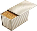 Monfish Pullman loaf Pan – loaf pan w lid - Wavy Non-Stick Toast Mold - Loaf Bread Baking Pan champagne gold (8.5x4.75x4.5)