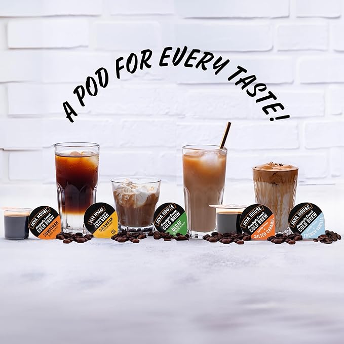 JAVA HOUSE Medium Roast Colombian Cold Brew Pods, (36 Count) Peel and Pour Pods Hot or Iced Instant Coffee Concentrate