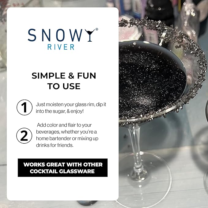 Snowy River Black, Cocktail & Margarita Sugar Rimmer - Vibrant Naturally Colored Sugar for Cocktail Rimming, Baking & Decorating, Medium Crystal - 80oz