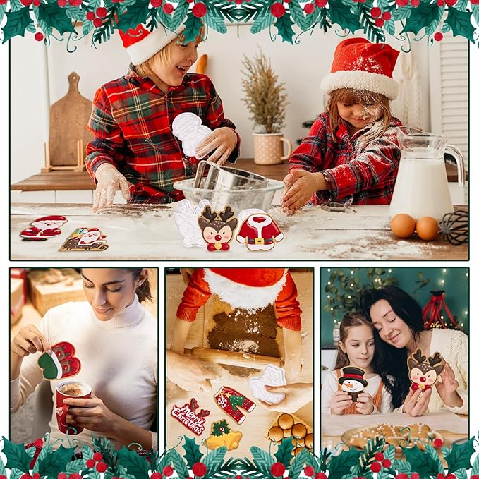 Flycalf Christmas Cookie Cutters Bell with Plunger Stamps Holiday PLA Baking Accessories Cutter Molds Gifts Decorative Party 3.5" Kitchen Cake Supplies