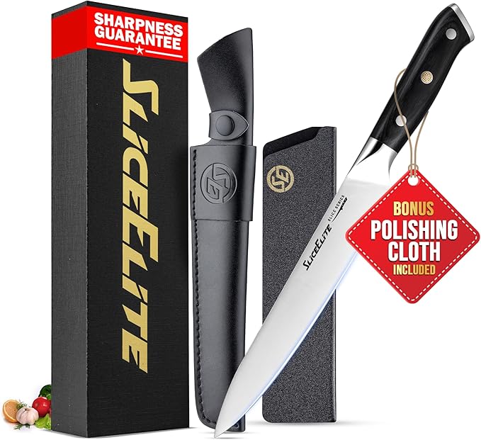 SliceElite Slice Series 8 Inch Carving Knife High Carbon German Stainless Steel Pakkawood Handle Brisket Slicer Chopper BBQ Chef Sharp Fruit Vegetable Butcher Kitchen Cutting Meat Tool Gift Precision