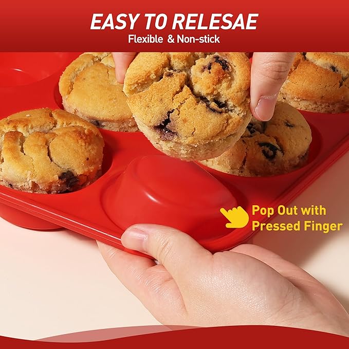 2 Pack 6 Cups Silicone Jumbo Muffin Pan with Metal Reinforced Frame Silicone Molds Cupcake Cake Baking Pans Egg Bites Muffin Tin Tart Pans Bundt Pan Reposteria Accesorios Moldes Para Pasteles