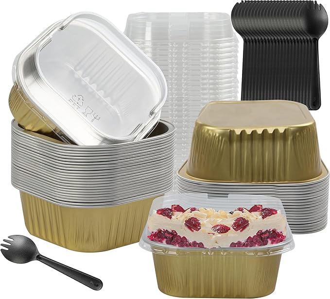 Cupcake Liners with Lids, 30pcs 10oz Mini Cake Pans With Lids Disposable Aluminum Foil Creme Brulee Ramekins Cake Cups Aluminum Pans With Lids Baking Cups, Gold, HG01AP300GDX30