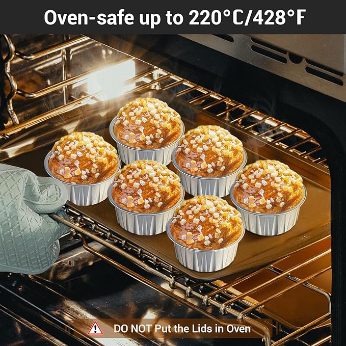 EUSOAR Foil Ramekins with Lids, 5oz 100pcs Aluminum Foil Cupcake Liners, Muffin Liners Cups with Lids, Cupcake Baking Cups Holders Cases Boxes Pans