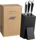 Navaris Knife Block, Black - Universal Knife Storage Solution - Bamboo Kitchen Knives Holder with Bristles - Tilted Storage for Easy Access - Removable Insert for Easy Cleaning
