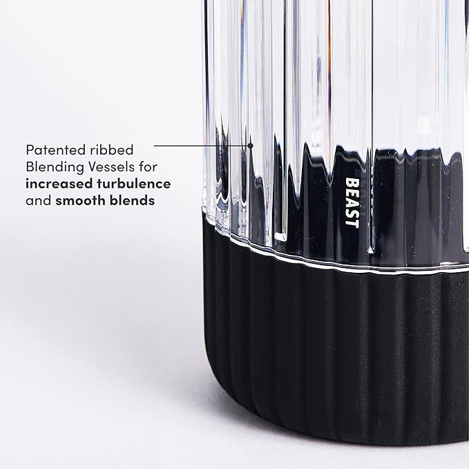 Beast Mega 1200 Plus | Premium Countertop Blender | Smoothies, Shakes, Sauces, Dips, Soups | Blends Ice and Frozen Fruit | XL Vessel | With Extra Vessels, Straw System | 1200W | (Carbon Black, 120V)