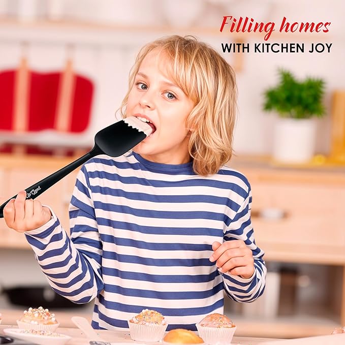 Silicone Spoon Spatula - 600ºF Heat-Resistant Non-Stick Rubber Spoonula | Use as Silicone Kitchen Scraper Utensil - Baking and Cooking Strong Stainless Steel Core | UpGood Kitchen Utensils, (Black)