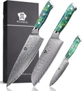 WILDMOK Professional Kitchen Knife Sets 3 PCS,Damascus Steel Chef Knife Set, 3PCS Ultra Sharp Japanese Kitchen Knives, Ergonomic Resin Handle Elegant Gift Box for Home or Restaurant
