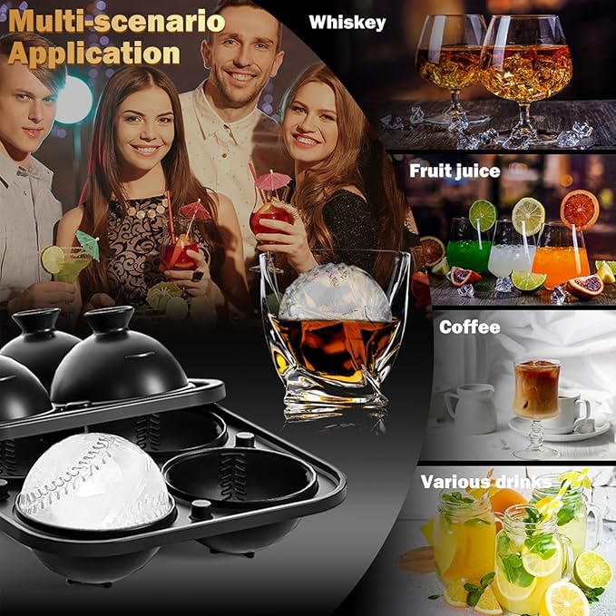 Baseball Ice Cube Mold 2.1 Inch Large Silicone Baseball Ice Cube Molds Fun Shapes Craft Sphere Ice Molds Novelty Christmas Gifts Stuff for Men Women Cocktails, Bourbon, Brandy, Whiskey(1, Baseball)