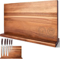 XYJ Extra Large Magnetic Knife Block Acacia Wood Knife Set Holder Stand With Stronge Magnetic Strip Kitchen Knives Storage Rack Organizer Tools No Drilling