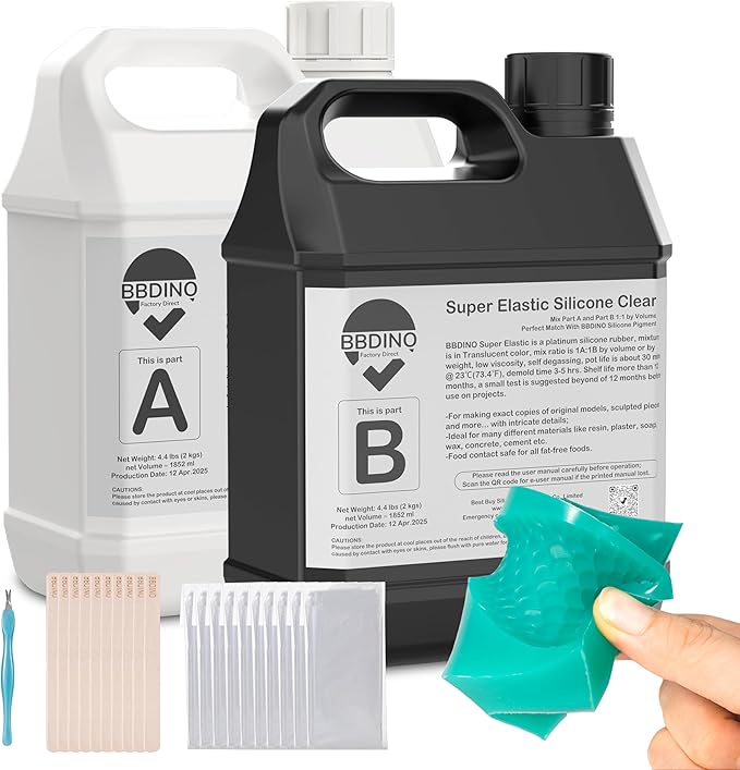 BBDINO Silicone Mold Making Kit, Super Elastic Liquid Silicone for Molds Making 3h Fast Cure 1 Gallon Kit (140.8oz) Translucent, 1A:1B Mixing Ideal for Molds Casting of Resin/Candle/Soap/Plaster