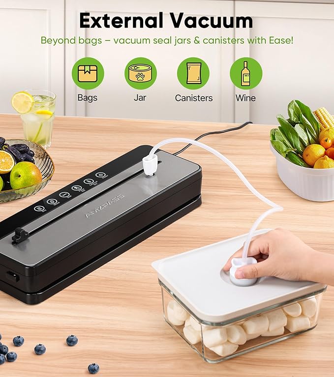 Vacuum Sealer for Food, 6-in-1 Food Vacuum Sealer Machine, Built-in Cutter Food Sealer Vacuum Sealer, Compact Vacuum Sealers with 20 Vacuum Bags, External VAC for Jars & Containers, Black