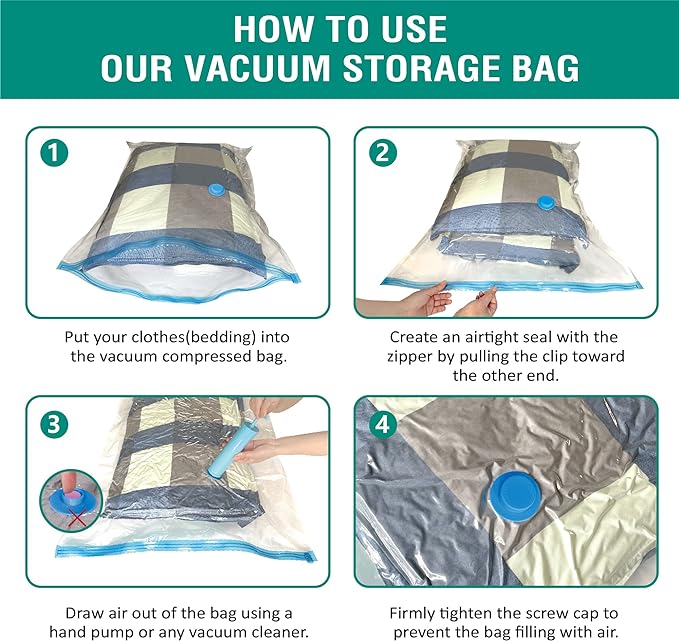 6 Jumbo Vacuum Storage Bags, Space Saver Bags Compression Storage Bags for Comforters and Blankets, Vacuum Sealer Bags for Clothes Storage, Hand Pump Included