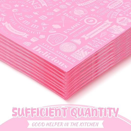 Outus 600 Pcs 12 x 12 Inch Deli Wax Paper Sheets Grease Resistant Tray Basket Liners Newsprint Paper Water and Grease Proof Sandwich Wrapping Square Hot Dog Wrappers for Food Baking (Pink)
