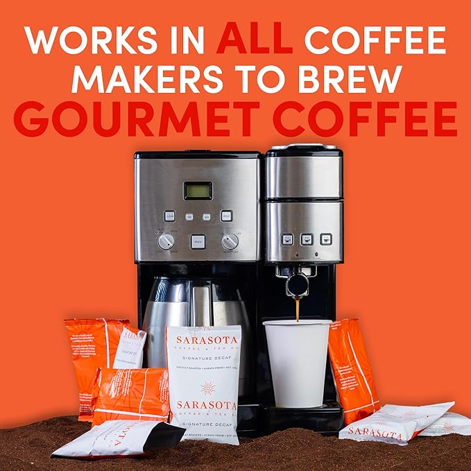 Ground Coffee | Decaf Dark Roast Low Acid Mold Free Pouches | Decaffeinated Bulk Packets | Gourmet Powder Packs for 12 Cup Drip Maker | Premium Highest Rated Individual Premeasured Commercial Bags