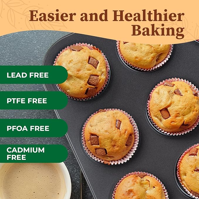 CARTMAN 2 Pack Muffin Pans with 200 Cupcake Liners, Nonstick 12-Cup Muffin Tins, Carbon Steel Cupcake Pans for Baking Muffins, Egg Bites, Brownies & More
