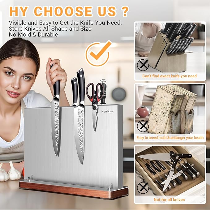 Metal Magnetic Knife Holder Magnets Kitchen Storage Universal Magnetic Knife Block Without Knives Stainless Steel Knife Magnetic Strip Stand Race Cutlery Display Stand Saves Counter Space