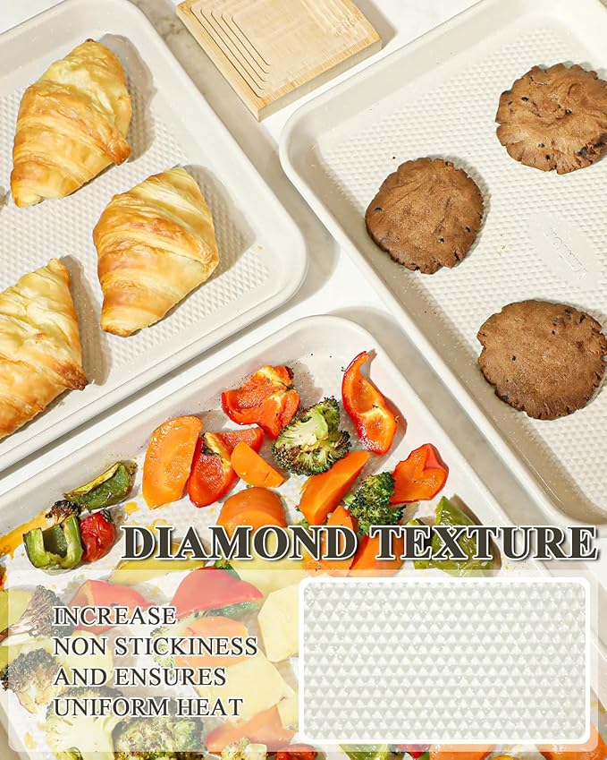 Nonstick Baking Sheet Pan Set (2 Cookie Sheets + 1 Cooling Rack), Jelly Roll Pan for Baking Roasting, Size 15 x 10 x 1 Inch, Warp-Free, Easy Clean, Dishwasher Safe