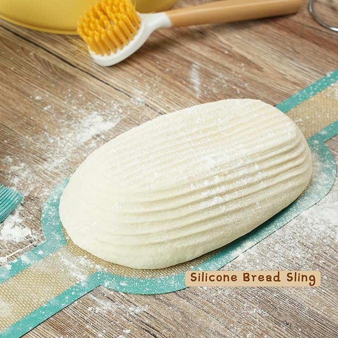Sourdough Bread Baking Supplies Set, 10 Inch Oval Brotform & 9 Inch Round Banneton Bread Proofing Baskets with Linen Liner, Sourdough Starter Kit, Natural Rattan Shape Dough Proofing Bowl