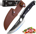 Mossy Oak Chef Knife, Kitchen Knife for Boning, Cutting, and Chopping, Hand Forged Boning Knife Full Tang Handle with Genuine Leather Sheath, Meat Cleaver Knife for Outdoor Cooking, Camping