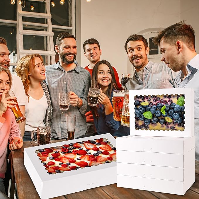 8 Pcs Cookie Boxes,14x10x2.5 Inch Large Bakery Boxes with Window for Pies Chocolate Strawberries Muffins Donuts Pastry Dessert Christmas(Brown) (White, 14 * 10 * 2.5inch/8pcs)