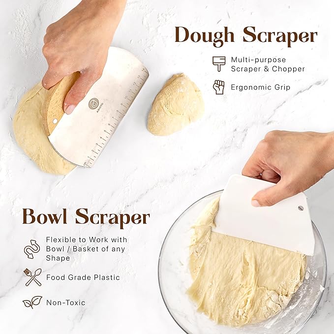 Sourdough Starter Kit with 10" Round & 11" Oval Banneton Proofing Basket and 34oz Starter Jar - Beginner-Friendly Sourdough Bread Baking Supplies and Baking Gifts for Women, Men, and Bread Bakers