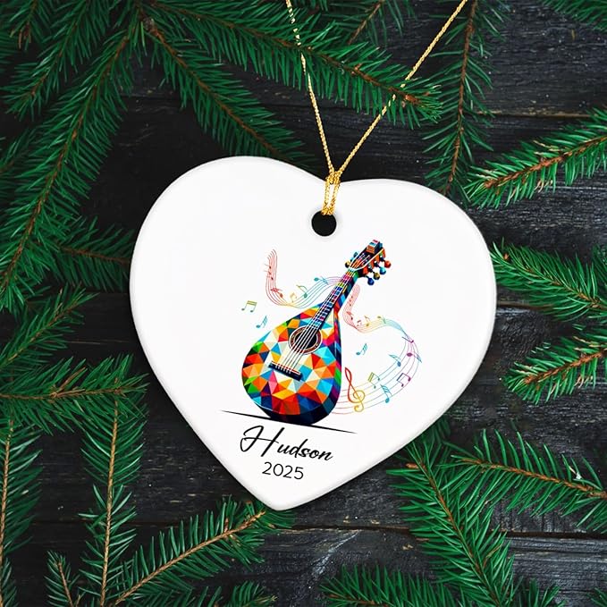 Balalaika Player Ceramic Ornaments, Personalized Name & Year Balalaika Musical Xmas Ornament Gifts for Music Lovers, Instrument Ceramic Ornaments 2025, Customized Musician Ornament Christmas Tree