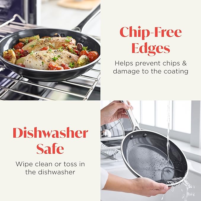 Orfeo 9.5” Nonstick Frying Pan, Made in Italy, Diamond Ceramic PFAS-Free Cookware, Induction Ready, Scratch Resistant, Laser-Fused Surface for Durability, Dishwasher Safe, Black