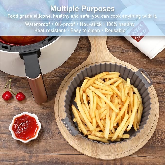 Silicone Liners, Pot 2 Pcs Reusable Non-Stick Air Fryer Basket Bowl Fit 3-5QT Baking Replacement of Flammable Parchment Paper(Round, 6.5 Inch)