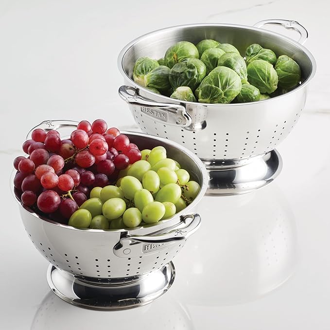 Hestan Provisions – 2-Piece Stainless Steel Colander Set – 3 & 5 Quart, Nesting Design