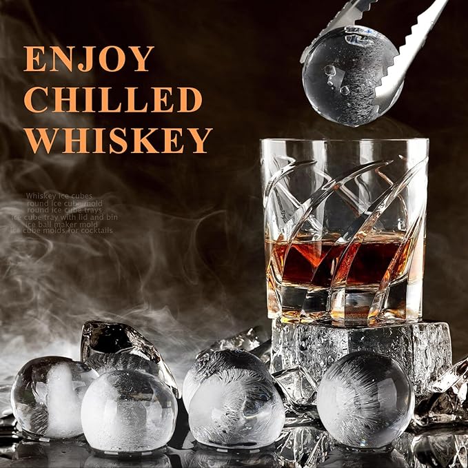Round Ice Cube Mold,2 x 8 PCS x 1.8'' Whiskey Ice Cubes,Circle Ice Cube Tray with Lid and Bin,Sphere Ice Ball Maker Mold,Large Ice Cube Molds for Cocktails,Coffee(Whiskey Ice Cubes Mold,Blue)