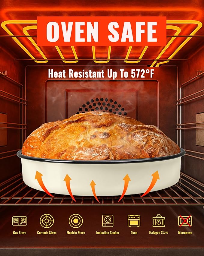 Enamel Round Baking Pan Roasting Dish 10 Inch Non-Stick Cookware for Cake Bread Pie Pizza Roast, Non-Toxic Carbon Steel Oven Dishwasher Safe Thanksgiving Party Gift Bakeware
