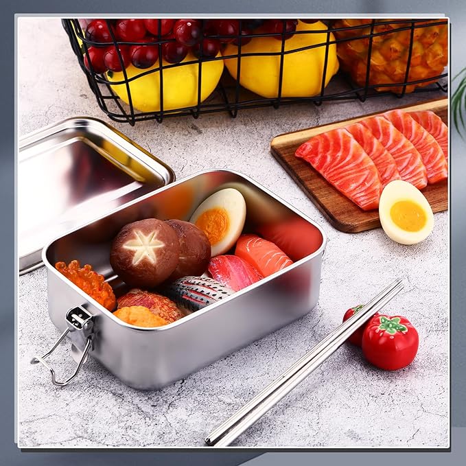 Umigy 8 Pcs Stainless Steel Food Containers 850ml Metal Bento Lunch Box Stainless Steel Food Storage Containers, Lockable Clips to Leak Proof, Reusable Dishwasher Snack Boxes for Work