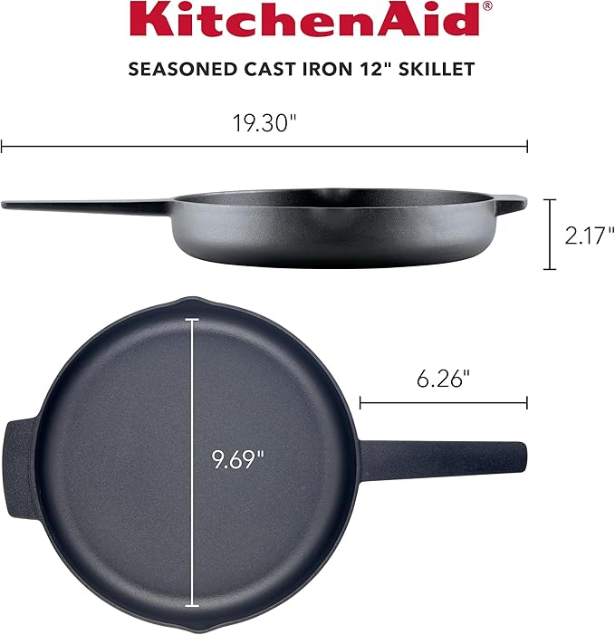 KitchenAid 48395 Seasoned Cast Iron Frying Pan/Skillet, 12 Inch - Black